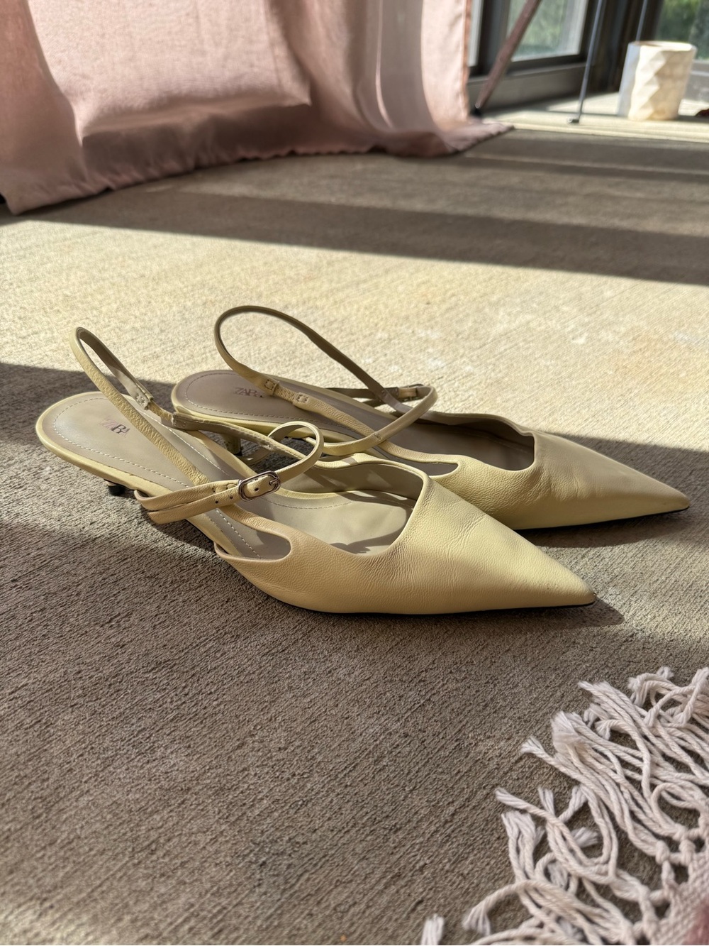 Zara Women's Pointed Slingback Heels - Pale Yellow